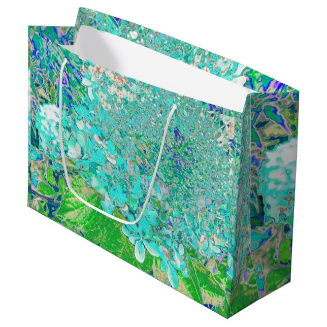 Sacola Para Presentes Grande Detalhe de Aqua Elegante e Hydrangea de luz verde (Frente inclinada)