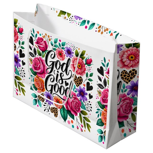 Sacola Para Presentes Grande Deus é bom religioso, cristão, presente para prese (Frente inclinada)