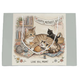 Sacola Para Presentes Grande Dia das Mães Gato e Gatinhos