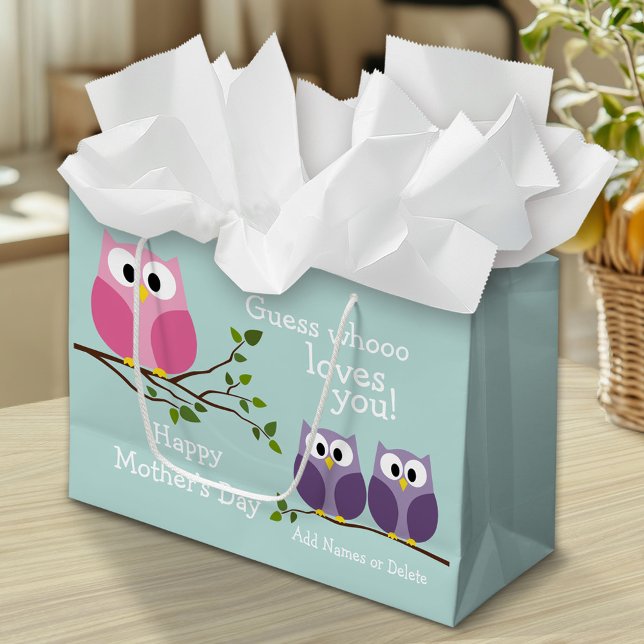Sacola Para Presentes Grande Dia de as mães - Corujas Bonitas (Custom Mother's Day Gift Bag)