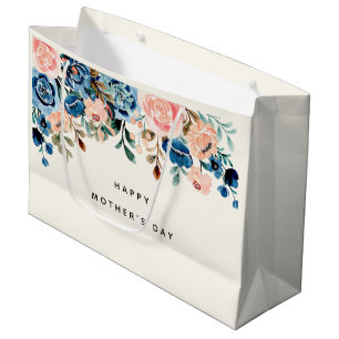 Sacola Para Presentes Grande Dia de as mães de Flores de Cores d'Água Rosa e Az