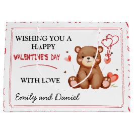 Sacola Para Presentes Grande Dia de os namorados de Urso de Aquarela personaliz