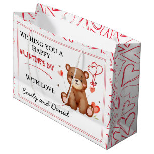 Sacola Para Presentes Grande Dia de os namorados de Urso de Aquarela personaliz