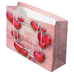 Sacola Para Presentes Grande Dia de os namorados Red Heart Glitter Large Gift B