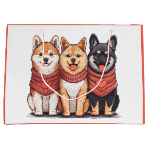 Sacola Para Presentes Grande Dia de os namorados Shiba Inu Dogs