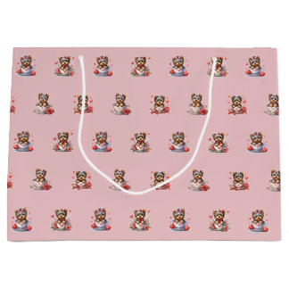 Sacola Para Presentes Grande Dia de os namorados Teacup Yorkie - Rosa