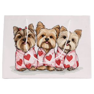 Sacola Para Presentes Grande Dia de os namorados Yorkshire Terrier Dogs