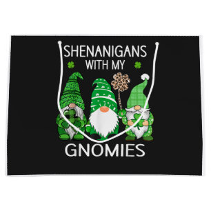 Sacola Para Presentes Grande Dia de São Patrício Shamrock Sortudo Leopardo Gnom