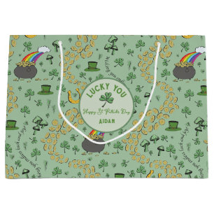 Sacola Para Presentes Grande Dia de São Patrício Verde e Sorte Personalizada