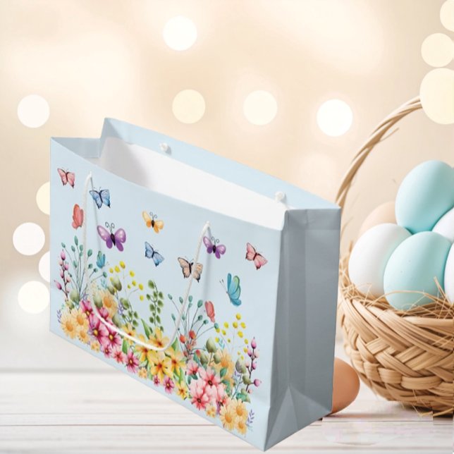 Sacola Para Presentes Grande Dia do Felz pascoa das Borboletas Engraçadas (Criador carregado)