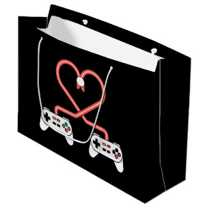 Sacola Para Presentes Grande Dia dos Namorados de Video Game com Coração de Con