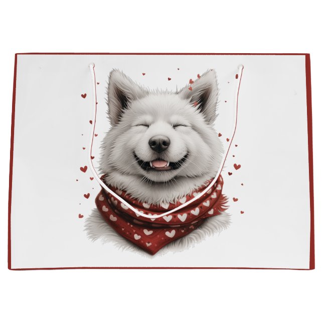 Sacola Para Presentes Grande Dia dos Namorados Samoyed Dog (Frente)