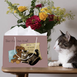 Sacola Para Presentes Grande Dia dos Pais Cozy Tabby Rosa