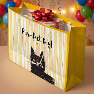 Sacola Para Presentes Grande Dia Perfeito de Gato Preto Engraçado