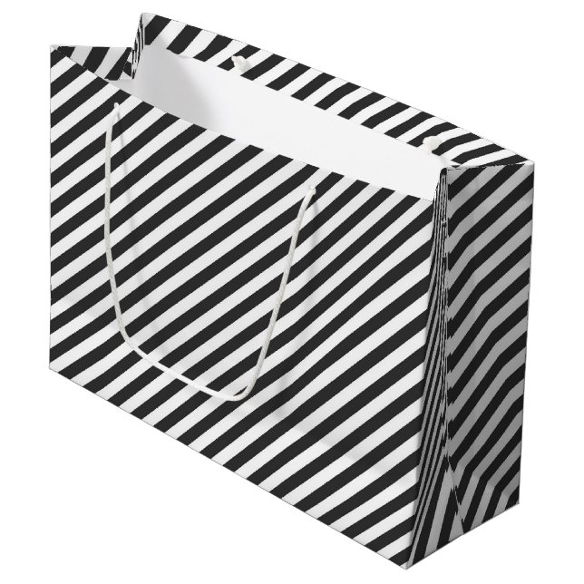 Sacola Para Presentes Grande Diagonal black and white stripes  pattern (Frente inclinada)