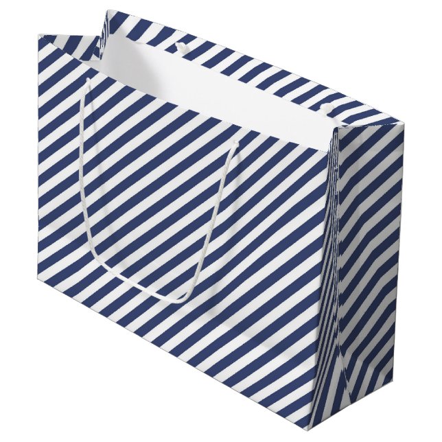 Sacola Para Presentes Grande Diagonal navy blue and white stripes pattern (Frente inclinada)