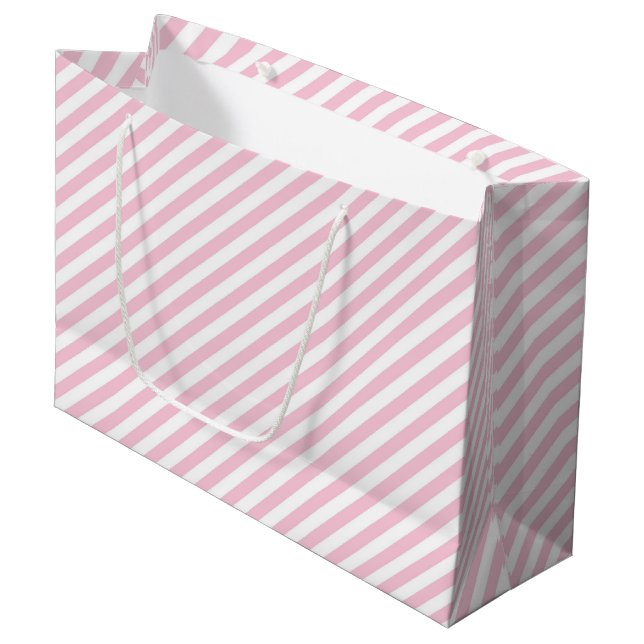 Sacola Para Presentes Grande Diagonal white and pink stripes pattern (Frente inclinada)