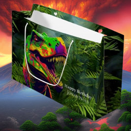 Sacola Para Presentes Grande Dino felizes Crianças de Aniversário Selva