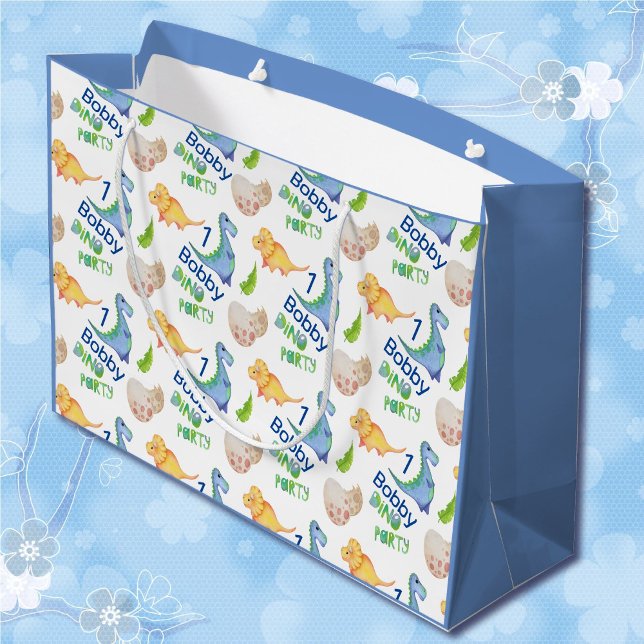 Sacola Para Presentes Grande Dino Party Cute Dinossaur Birthday Boy Personalize (Criador carregado)