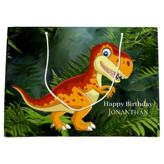 Sacola Para Presentes Grande Dinossauro Dourado T Rex (Frente)