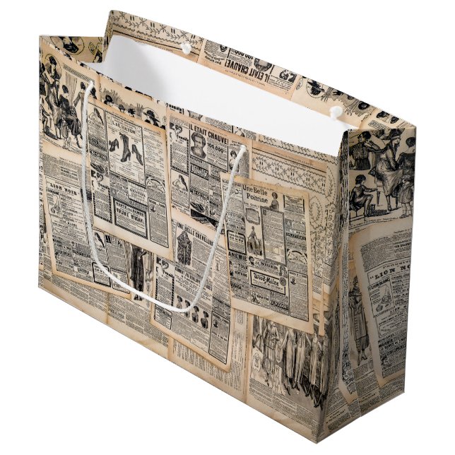 Sacola Para Presentes Grande Dissociação de Folhas de Anúncio de Jornal Antiqua (Frente inclinada)