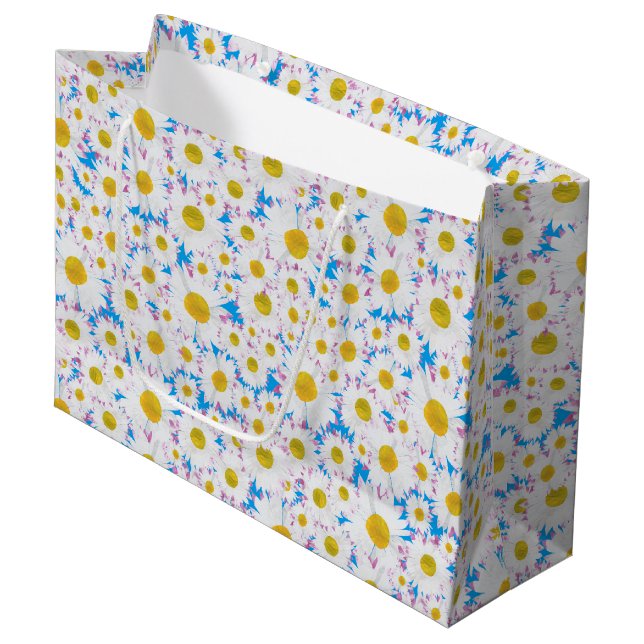 Sacola Para Presentes Grande Ditzy Daisies em Blue Custom Gift Bag (Frente inclinada)