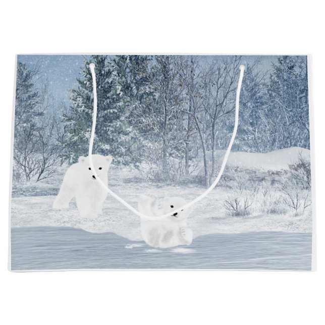 Sacola Para Presentes Grande Divertimento da neve - urso Cubs polar (Frente)