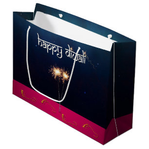 Sacola Para Presentes Grande Diwali Feliz e Espelhante - Saca de Presente Grand