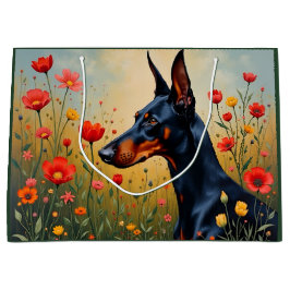 Sacola Para Presentes Grande Doberman in a field of flowers 