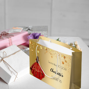 Sacola Para Presentes Grande Doce 16 estrelas vermelhas de ouro vestem tiara