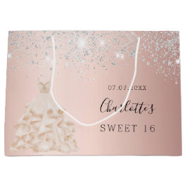 Sacola Para Presentes Grande Doce 16 rosa de ouro, vestido glamouroso com brilh