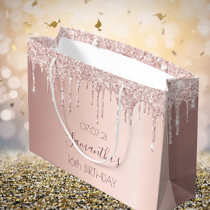 Sacola Para Presentes Grande Doce 16 rosa dourado com brilho dourado nome