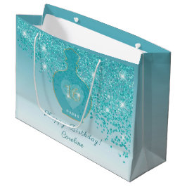 Sacola Para Presentes Grande Doce Fragrância Azure de 16 Azul Teal Brilho