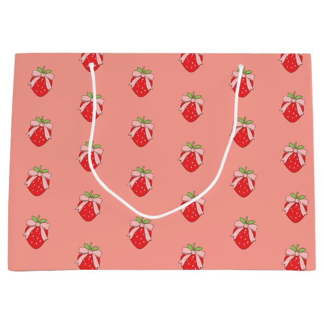 Sacola Para Presentes Grande Doce Morango Rosa  (Frente)