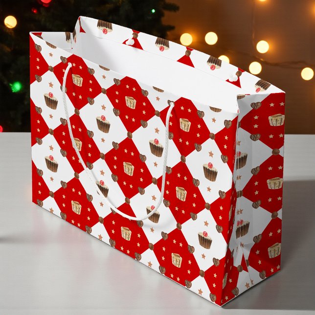 Sacola Para Presentes Grande Doces Chocolate Tratam Aquarela Natal Moderna (Criador carregado)