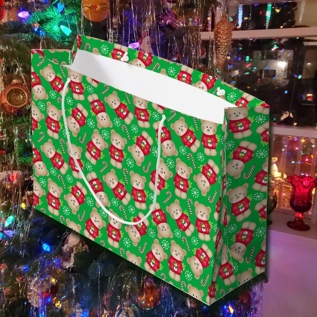 Sacola Para Presentes Grande Doces de Urso Bonitos Canaviais Vermelhos Natal Ve (Criador carregado)