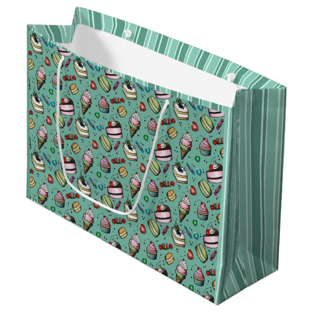 Sacola Para Presentes Grande Doces Retro - Azul Turquesa (Frente inclinada)
