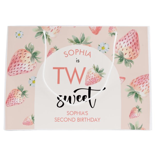Sacola Para Presentes Grande Dois aniversários de criança de morango doce (Frente)