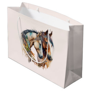 Sacola Para Presentes Grande Dois Belos Cavalos Oeste Boho