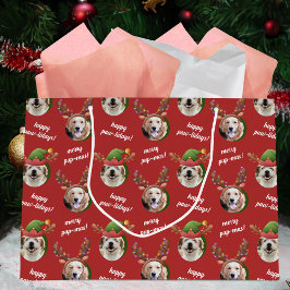 Sacola Para Presentes Grande Dois Cachorros Foto Reindeer Antler Feliz Natal Ve