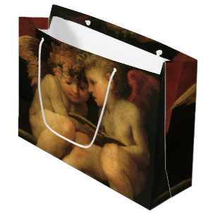 Sacola Para Presentes Grande Dois Querubins Lendo por Rosso Fiorentino, Anjos