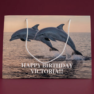 Sacola Para Presentes Grande Dolphins Saltam a Garota no Aniversário