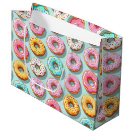 Sacola Para Presentes Grande Donuts de creme deliciosos azuis