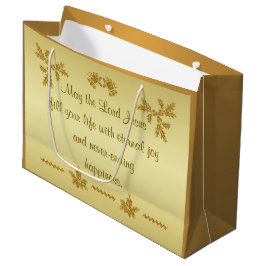 Sacola Para Presentes Grande Dourada Glitter Feliz Natal, Papai Noel em ouro