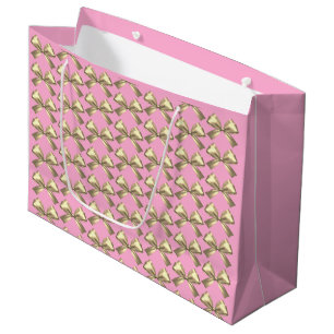 Sacola Para Presentes Grande Dourado Arco estético de Satin , rosa-branca