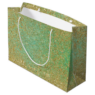 Sacola Para Presentes Grande Dourado Brilho Azul Turquesa Brilhante Glamour Faí