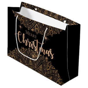 Sacola Para Presentes Grande Dourado de luxo Mandala elegante Feliz Natal