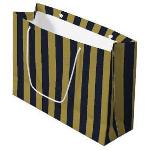 Sacola Para Presentes Grande Dourado Elegante e Marinho - faixas verticais azui
