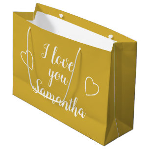 Sacola Para Presentes Grande Dourado Eu Te Amo Nome Personalizado