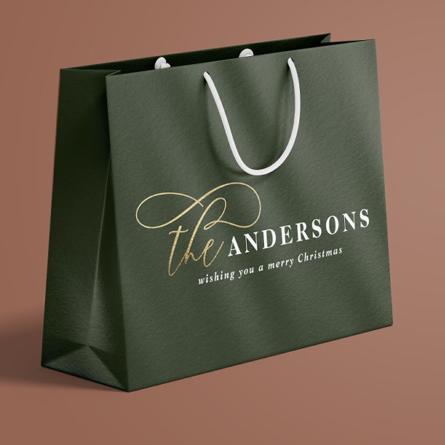 Sacola Para Presentes Grande Dourado guião verde moderno Natal rústico mínimo m (Criador carregado)